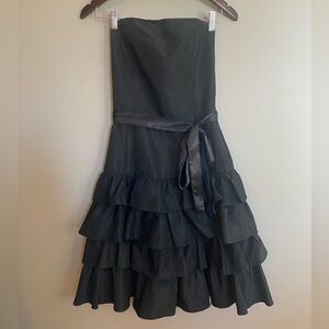 Zara Black Strapless Cocktail Dress Ruffled Belted Smocked Back Size Small